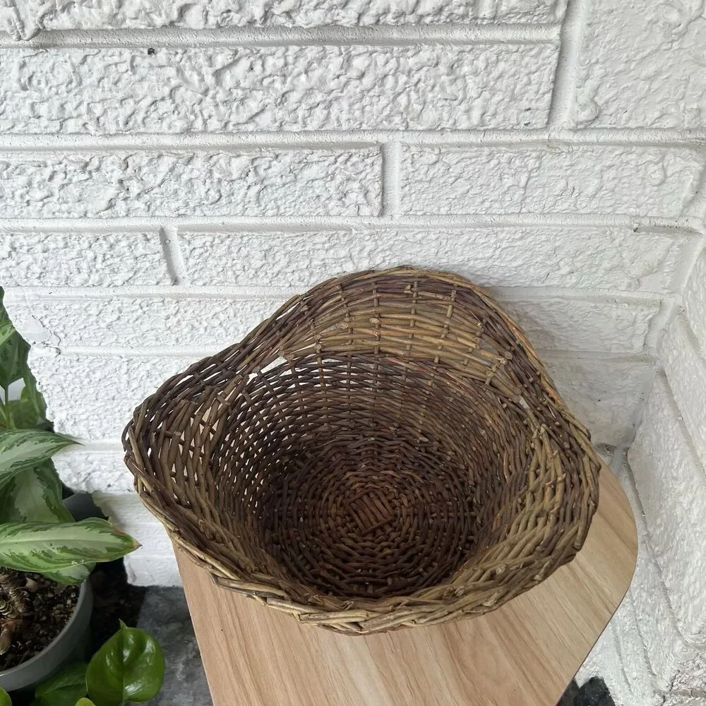 VTG Asymmetrical Decorative Wicker Basket Catchall Brown Farmhouse Minimalist
